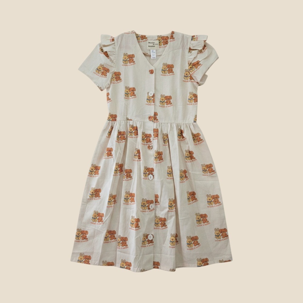 Wander and Wonder Stuffed Toys Madison Dress Cream Cotton Ruffle Sleeve A24122L